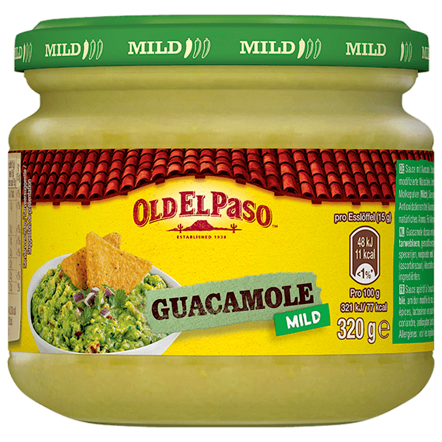 un pot en verre de trempette au guacamole douce Old El Paso, 320g